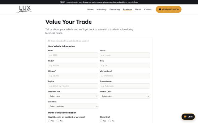 Trade-in form (desktop)