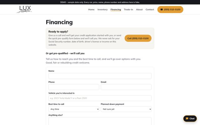 Financing and payment estimator (desktop)