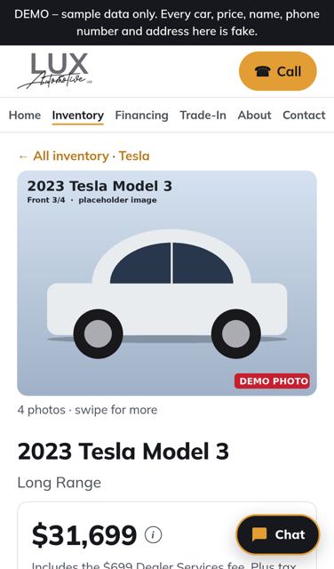 Car page with photo gallery and inquiry form (phone)