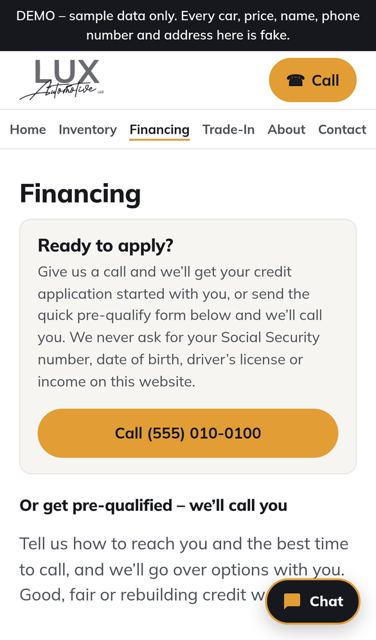 Financing and payment estimator (phone)