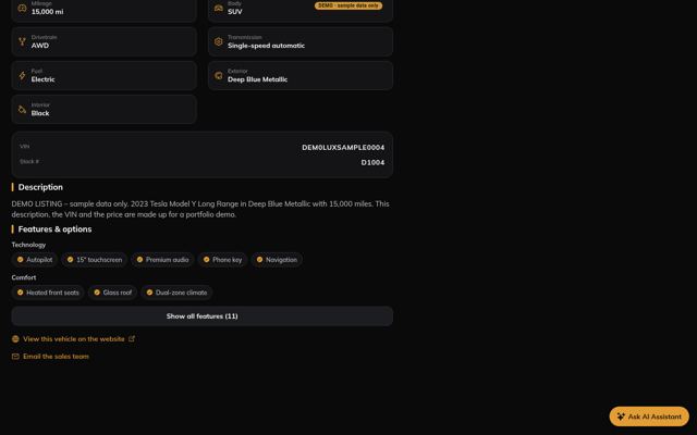 Car detail: specs, features and description (desktop)