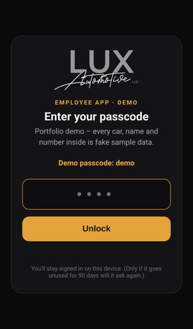Staff-only passcode screen (phone)