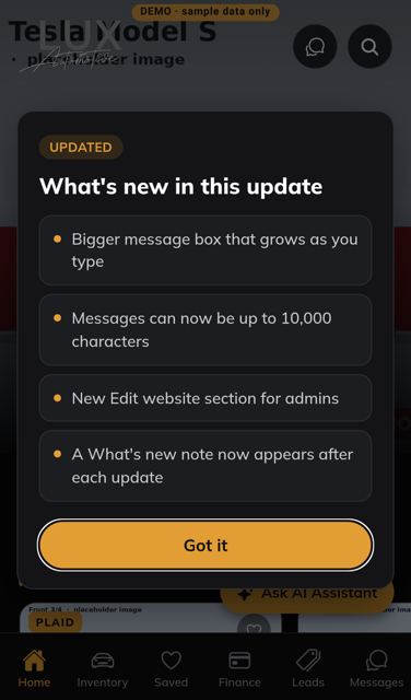 What's new popup shown after each update (phone)