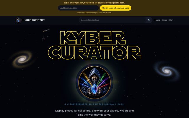 Home page with an animated starfighter flyby (desktop)